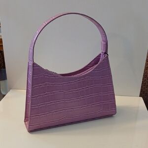 Purple Croc-Embossed Shoulder Bag with Crescent Silhouette NWT
